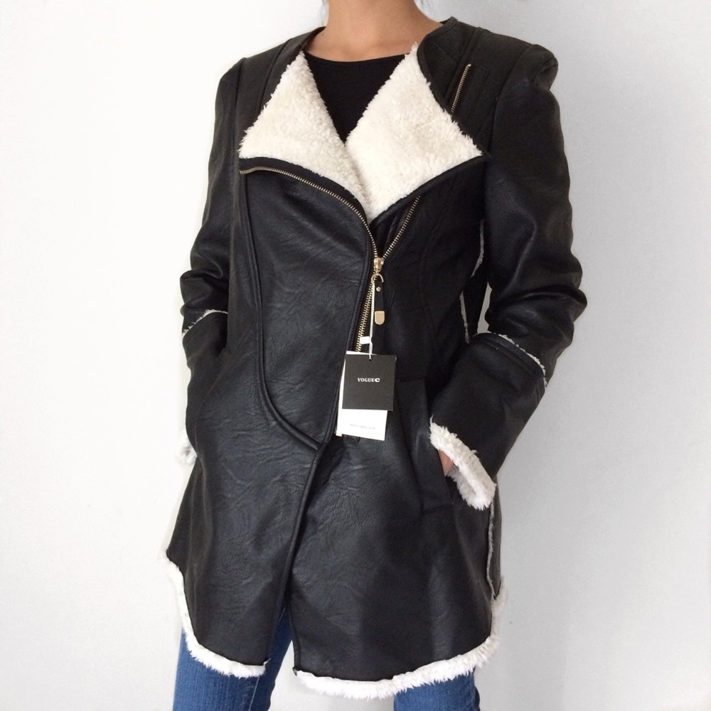 NWT Black Leather Vogue Fur Jacket